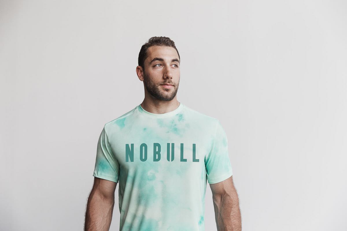 Nobull Tie-Dye Men\'s T Shirts Light Turquoise | Australia (VN8276)